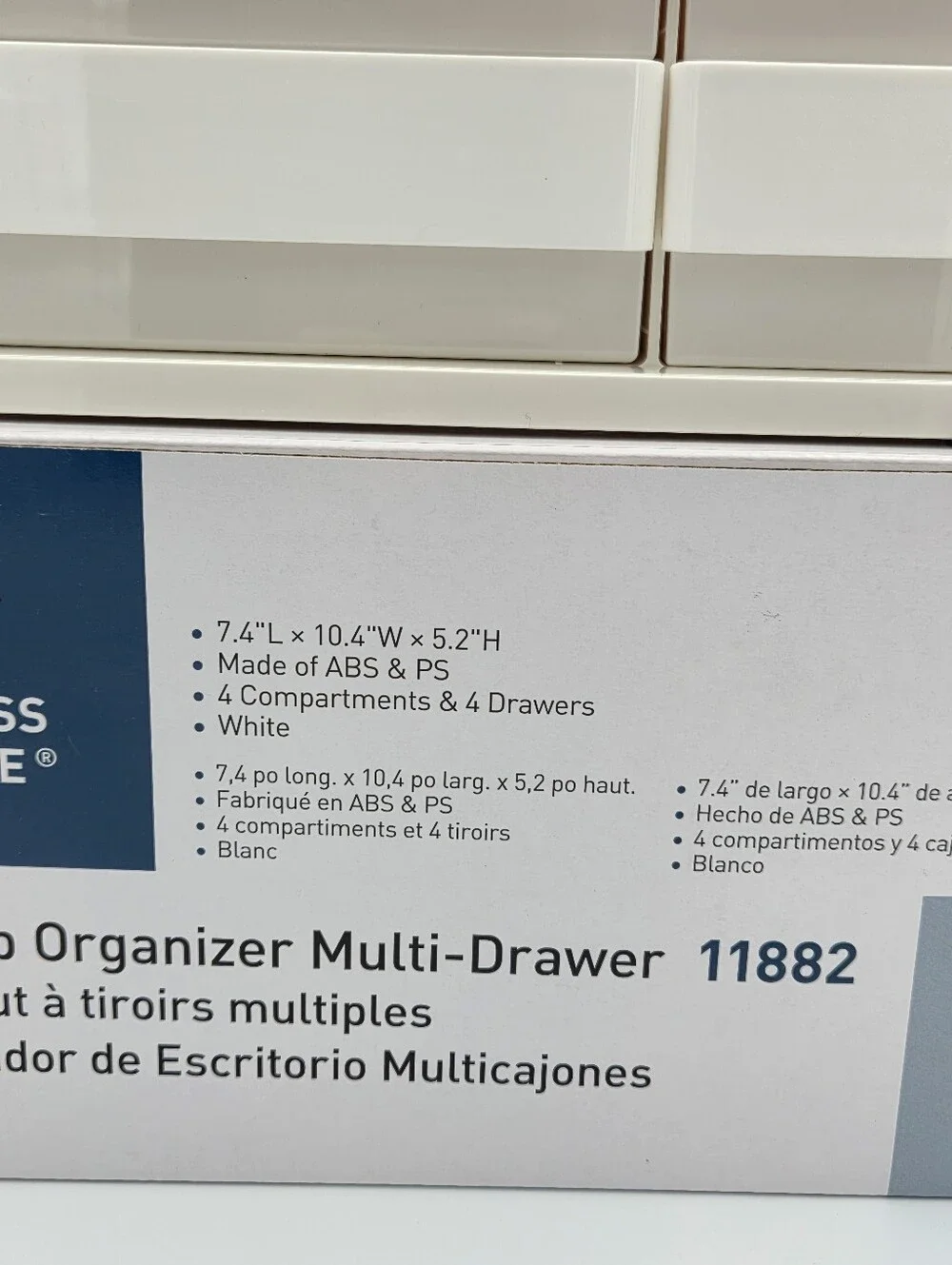 Business Source 11882 Desktop Organizer 4 Drawer & 4 Compartments White NIB